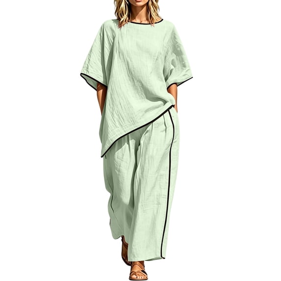 GUACER Women's Two Piece Sets Oversized Short Sleeve Top and Wide-Leg Pants Set Summer Casual Outfit