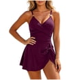 thumbnail image 1 of GUACER Women's V-Neck One-Piece Swimsuit Ruched Tummy Control & Side Tie Skirt - Adjustable Straps Swim Dress for Beach & Pool, 1 of 6