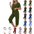 thumbnail image 1 of GUACER Women's V Neck Pajama Set Short Sleeve Shirt and Capri Pants 2 Piece Loose Fit Lounge PJs, 1 of 7