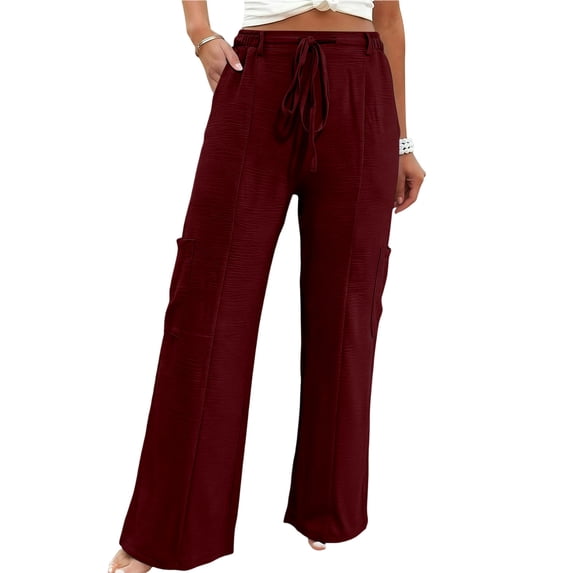 GUACER Women's Wide Leg Pants Fashion High Waisted Elastic Waist Drawstring Casual Cargo Trousers with Pockets Flowy