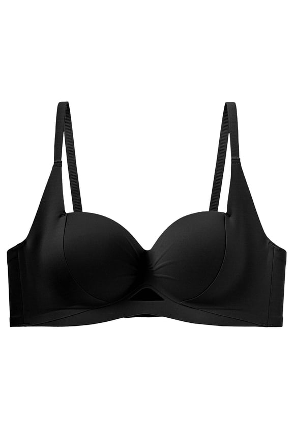 Women's Wirefree Seamless T-Shirt Bra, Ruched Front Keyhole Cutout Bralette, Smooth Contour Push Up Bra for Everyday Comfort