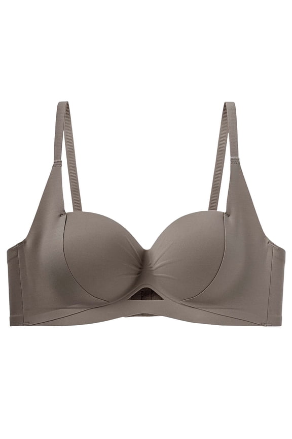 Women's Wirefree Seamless T-Shirt Bra, Ruched Front Keyhole Cutout Bralette, Smooth Contour Push Up Bra for Everyday Comfort