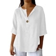 thumbnail image 1 of GUACER Womens 1/2 Sleeve Tops Casual Henley V Neck Button Down Shirts Relaxed Fit Trendy Blouses, 1 of 7