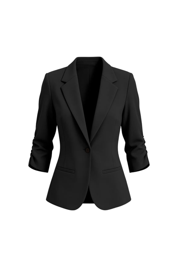 Womens 3/4 Sleeve Single-Button Blazer Casual Business Relaxed Suit Jackets with Pockets