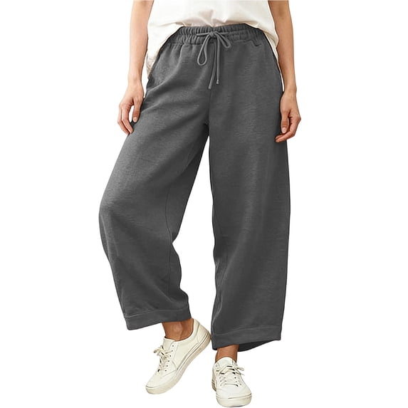GUACER Womens Barrel Leg Sweatpants Drawstring Lounge Elastic Waisted with Pockets Wide Leg Pants
