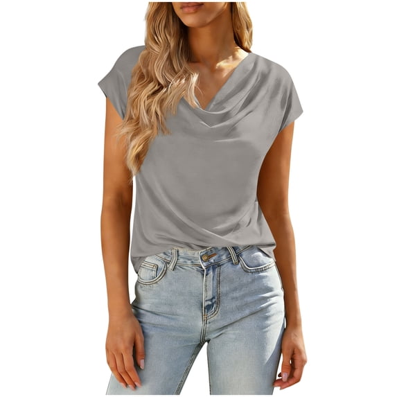 GUACER Womens Blouses Casual Dressy Short Sleeve Cowl Neck Soft Loose Fashion T Shirts