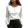 thumbnail image 1 of GUACER Womens Business Long Sleeve Tops Fashion Satin Round Neck Pearl Button Breathable Loose Office Blouses, 1 of 5