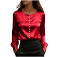 thumbnail image 1 of GUACER Womens Business Long Sleeve Tops Fashion Satin Round Neck Pearl Button Breathable Loose Office Blouses, 1 of 5