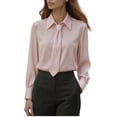 thumbnail image 1 of GUACER Womens Business Long Sleeve Tops Fashion Solid Collared with Tie Loose Casual Work Outfits, 1 of 3