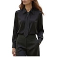 thumbnail image 1 of GUACER Womens Business Long Sleeve Tops Fashion Solid Collared with Tie Loose Casual Work Outfits, 1 of 3
