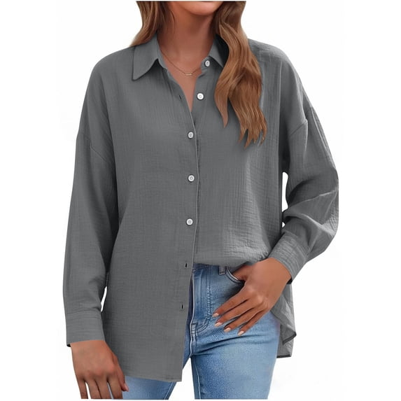 GUACER Womens Button Down Shirts Fashion Oxford Shirts Collared Cotton Loose Fit Breathable Long Sleeve Blouses