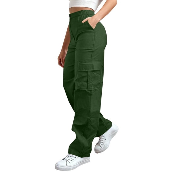GUACER Womens Cargo Pants High Waisted Elastic Casual Loose Fit Button and Zipper Joggers Wide Leg Pants
