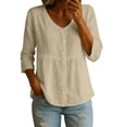 thumbnail image 1 of GUACER Womens Cotton Linen 3/4 Sleeve Tops Casual V Neck Button Down Fashion Blouses Loose Fit Shirts for Ladies, 1 of 6