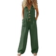 thumbnail image 1 of GUACER Womens Cotton Linen Jumpsuits Sleeveless V Neck Button Front Wide Leg Rompers Patch Pockets Baggy Overalls Summer, 1 of 6