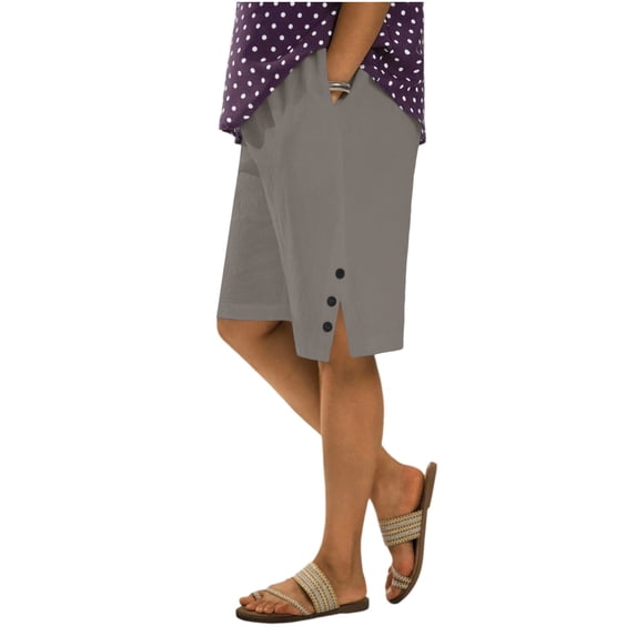 GUACER Womens Cotton Linen Shorts High Waisted with Pockets Side Button Casual Loose Fit Summer Shorts