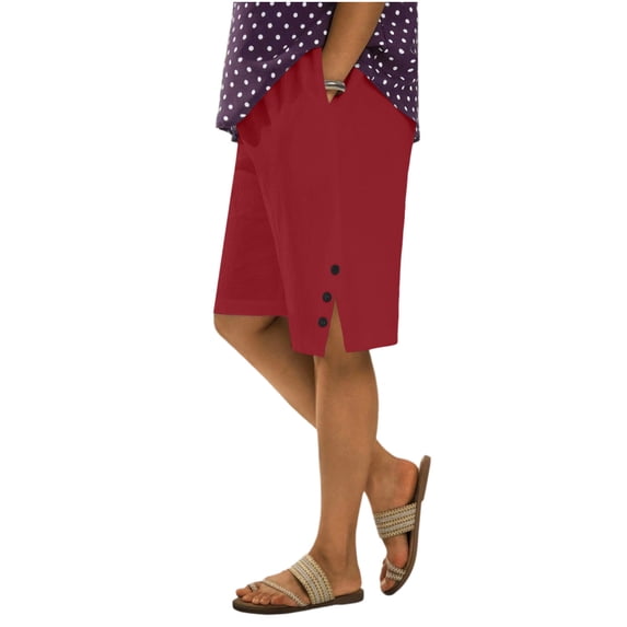 GUACER Womens Cotton Linen Shorts High Waisted with Pockets Side Button Casual Loose Fit Summer Shorts