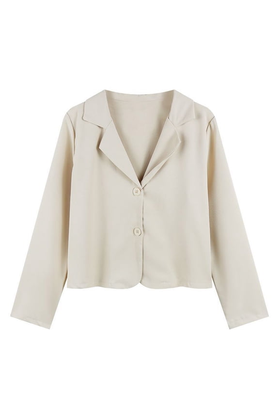Womens Cropped Blazer Button Long Sleeve Notch Lapel Jacket, Casual Office Wear