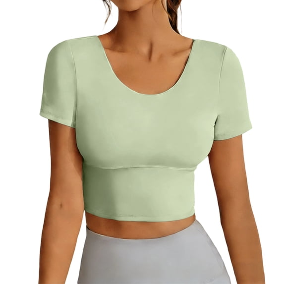 GUACER Womens Gym Crop Tops Slim Fit Scoop Neck Short Sleeves Breathable High Stretch Quick Dry Cropped Length Versatile Activewears