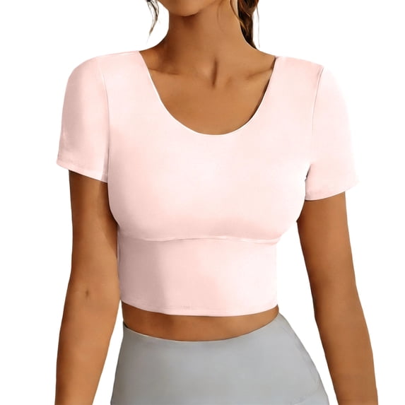 GUACER Womens Gym Crop Tops Slim Fit Scoop Neck Short Sleeves Breathable High Stretch Quick Dry Cropped Length Versatile Activewears