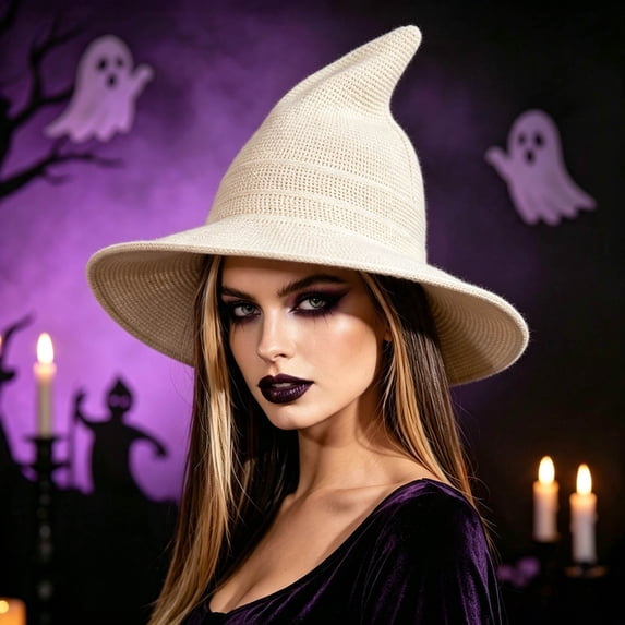 GUACER Womens Halloween Witch Wool Hats Wide Brim Spire Knitted Caps for Party & Daily