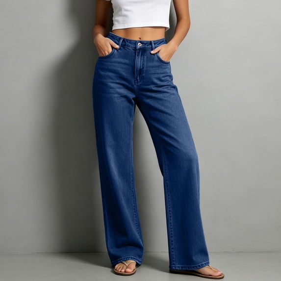 GUACER Womens Jeans Trendy High Waist Button Fly Stretch Classic Loose Fit Casual Straight Leg Denim Pants with Pockets