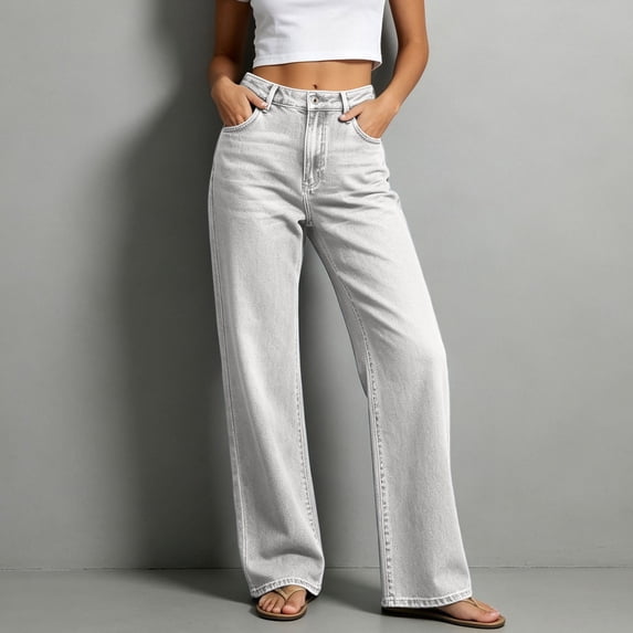 GUACER Womens Jeans Trendy High Waist Button Fly Stretch Classic Loose Fit Casual Straight Leg Denim Pants with Pockets