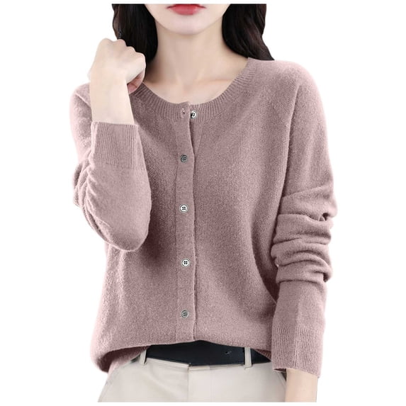 GUACER Womens Lightweight Knit Cardigan Casual Long Sleeve Round Neck Button-Up Sweaters