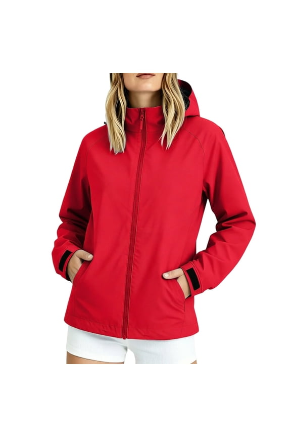 Womens Lightweight Softshell Jackets with Hood, Waterproof Zip-Up Windbreaker for Hiking & Travel