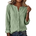 thumbnail image 1 of GUACER Womens Linen Long Sleeve Blouses Fashion Solid Button Down V Neck Loose Casual Spring Summer Outfits, 1 of 9