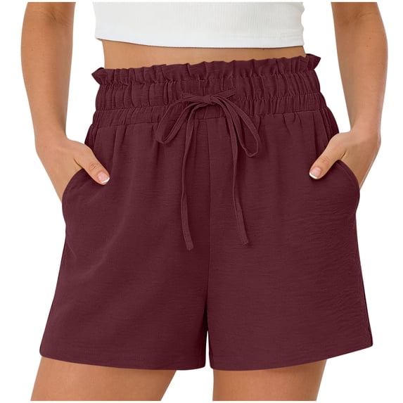 GUACER Womens Linen Shorts Trendy Drawstring High Waisted Lounge Wide Le Shorts Casual Summer Loose Bottoms with Pockets