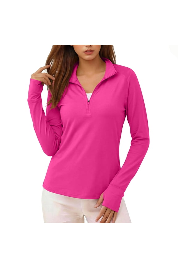 Womens Long Sleeve Blouses Quarter Zip Solid Sun Protection Shirts UPF Athletic Workout Tops