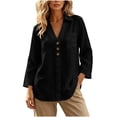 thumbnail image 1 of GUACER Womens Long Sleeve Shirts Cotton Linen V-Neck Button Down Tunic Tops with Pocket Casual Loose Blouses, 1 of 8