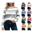 thumbnail image 1 of GUACER Womens Long Sleeve Stripe Tops Trendy Color Block Crew Neck Casual Relaxed Pullover Shirts, 1 of 7