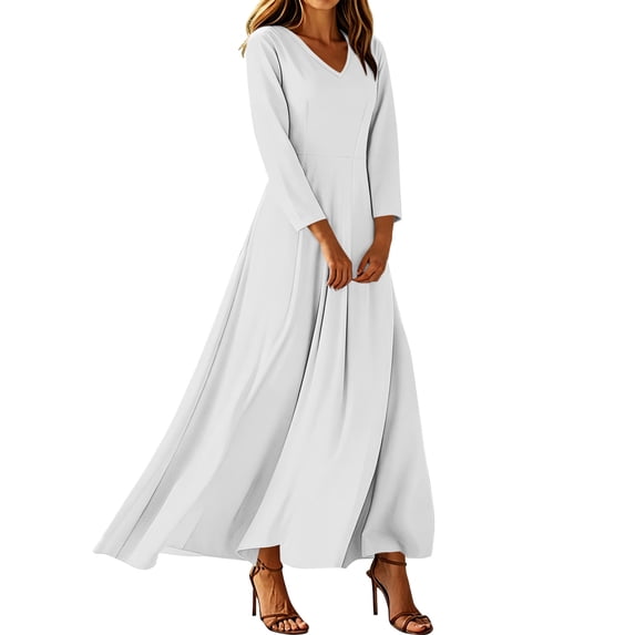 GUACER Womens Maxi Dresses Elegant Long Sleeve Loose V Neck A-Line Flowy Swing Dresses for Casual