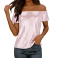 thumbnail image 1 of GUACER Womens Off Shoulder Blouses Fashion Sequin Ribbed Solid Loose Casual Short Sleeve Tops, 1 of 7