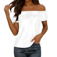 thumbnail image 1 of GUACER Womens Off Shoulder Blouses Fashion Sequin Ribbed Solid Loose Casual Short Sleeve Tops, 1 of 7