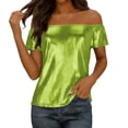 thumbnail image 1 of GUACER Womens Off Shoulder Blouses Fashion Sequin Ribbed Solid Loose Casual Short Sleeve Tops, 1 of 7