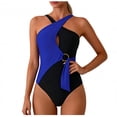 thumbnail image 1 of GUACER Womens One Piece Swimsuits Asymmetric Halter Neck Cutout O Ring Tie Front Padded Cups Tummy Control Stretch Swimwears, 1 of 6