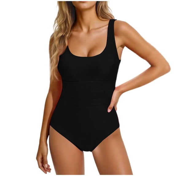 GUACER Womens One-Piece Swimsuits Tummy Control Scoop Neck Ruched Waist Bathing Suit with Wide Straps Beach Swimwear