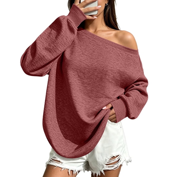 GUACER Womens One Shoulder Tops Trendy Soft Oversized Long Sleeve Blouses for Everyday Date Casual
