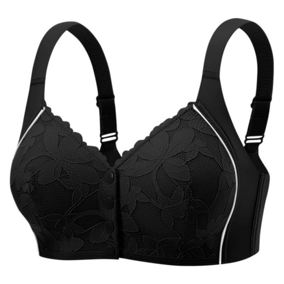 GUACER Womens Plus Size Bra Front Closure Elegant Lace Wirefree Bralette, Breathable Full Coverage Support Bra