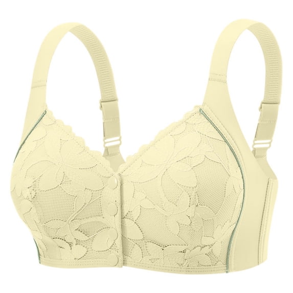 GUACER Womens Plus Size Bra Front Closure Elegant Lace Wirefree Bralette, Breathable Full Coverage Support Bra