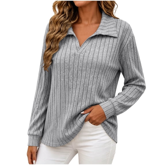 GUACER Womens Plus Size V-Neck Long Sleeve Tops Collared Ribbed Knit Loose Pullover Sweaters Soft Casual Fall Winter Blouses