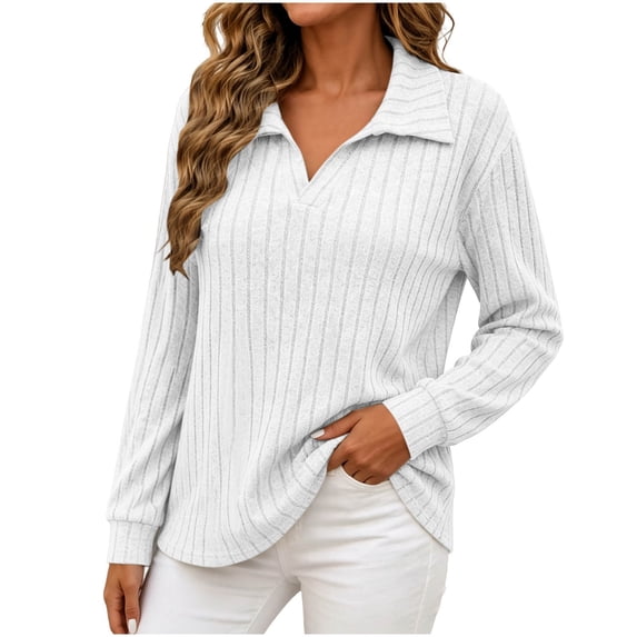 GUACER Womens Plus Size V-Neck Long Sleeve Tops Collared Ribbed Knit Loose Pullover Sweaters Soft Casual Fall Winter Blouses
