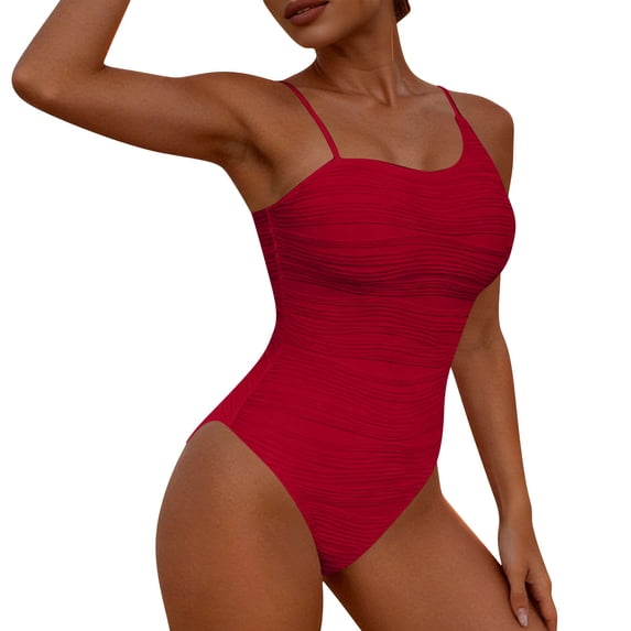 GUACER Womens Ribbed One Piece Swimsuit with Tummy Control Square Neck Thin Strap Monokini Bathing Suit for Beach Pool