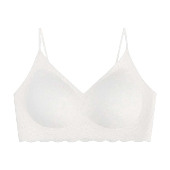 GUACER Womens Ribbed Seamless Bralette Wirefree V-Neck Lounge Bra with Lace Trim, Lightly Padded Everyday Comfort Bra