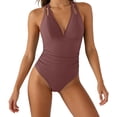 thumbnail image 1 of GUACER Womens Ruched One-Piece Swimsuit with Plunge Halter Neck & Bow-Tie Back Tummy Control Bathing Suits, 1 of 8