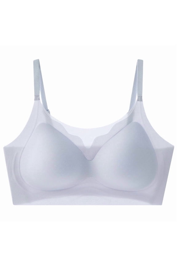 Womens Scalloped Seamless Bra Wirefree Invisible Bralette, Soft Cooling V-Neck Comfort Bra