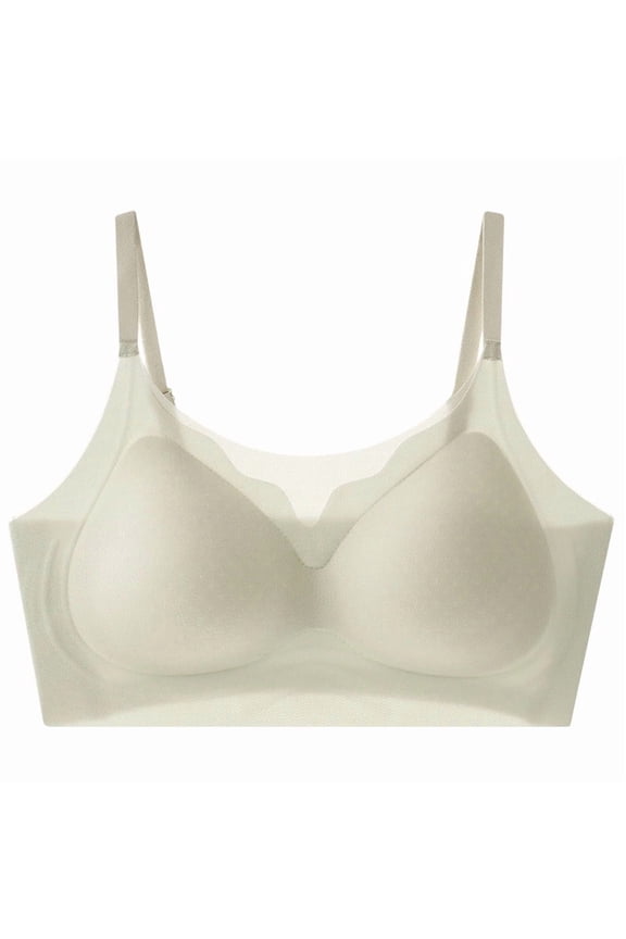 Womens Scalloped Seamless Bra Wirefree Invisible Bralette, Soft Cooling V-Neck Comfort Bra