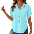 thumbnail image 1 of GUACER Womens Shirts Casual Lapel Button V Neck Short Sleeve Tops, 1 of 7